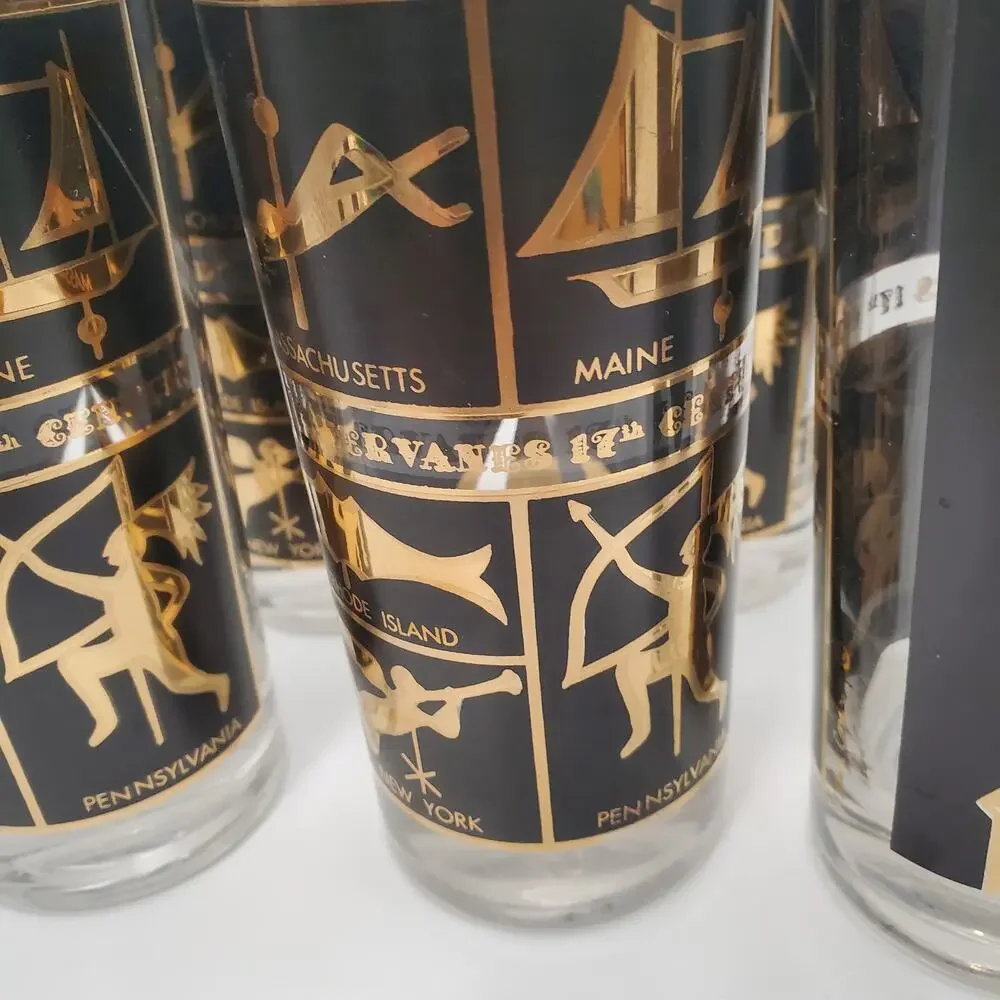 Vintage MCM Helen Conroy Highball Glasses Set of 6 Weathervane Americana‎
